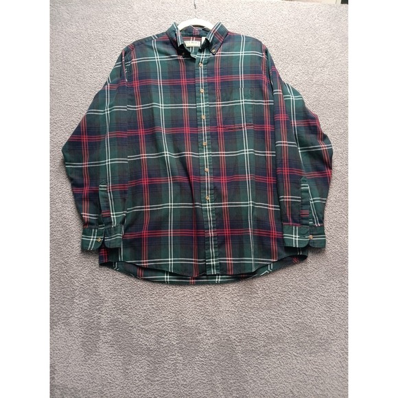 L.L. Bean Other - L.L.Bean Plaid Button-Down Shirt Men's L Green Red USA Made‎ Cotton Blend